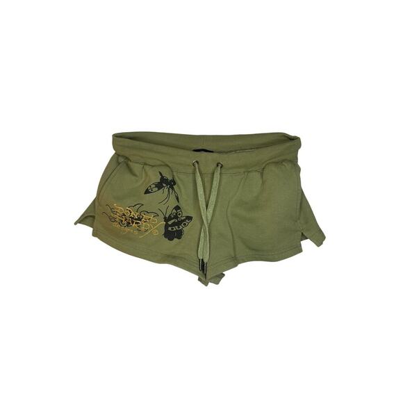 Ed Hardy Women’s Green Graphic Sweat Shorts – Size M, Vintage Y2K Style - Picture 1 of 7